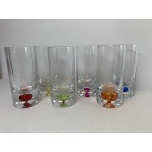 Krosno Poland Shot Glass Set Of 6 Multi Color Controlled Bubble Heavy Base MCM